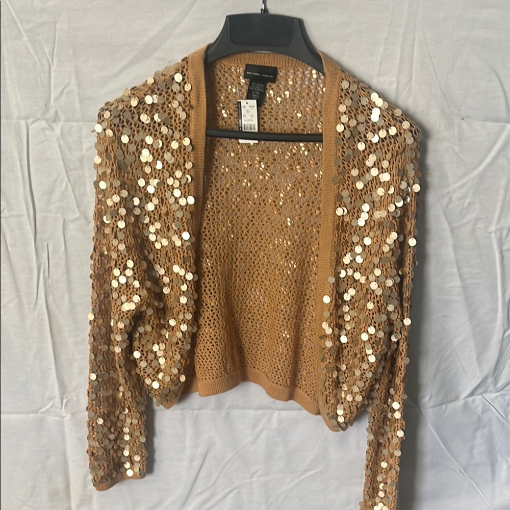 New York & Company Tan Gold Sequin Shrug